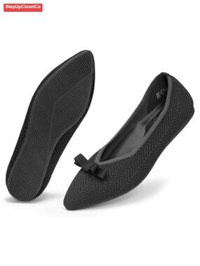 Women's Pointed Toe Ballet Flats Slip-On Knit Dress Shoes with Bow